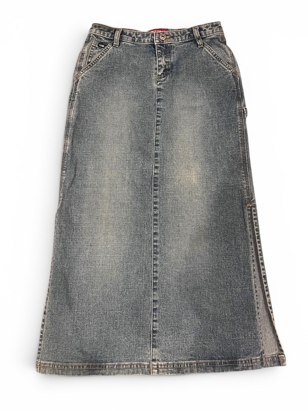 Denim Cargo Faded wash midi skirt